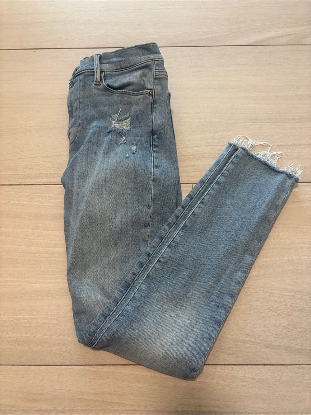 Frame Denim Light Blue Distressed Skinny Jeans